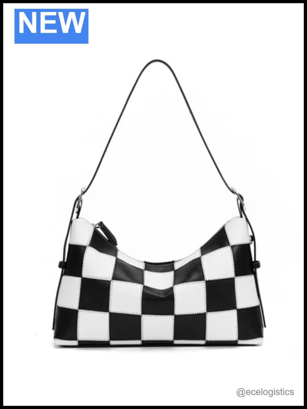 Checkered Vegan Leather Tote Hobo Shoulder Bag with Adjustable Strap
